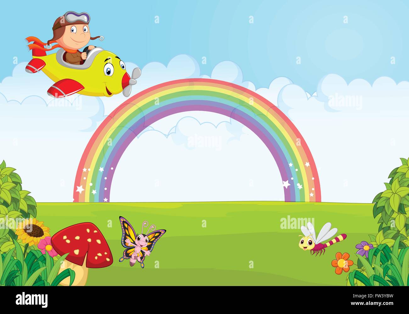 Little Boy Operating a Plane with rainbow Stock Vector Image & Art - Alamy