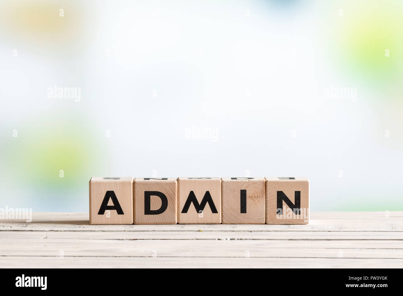 Admin login sign made of wood on a table Stock Photo