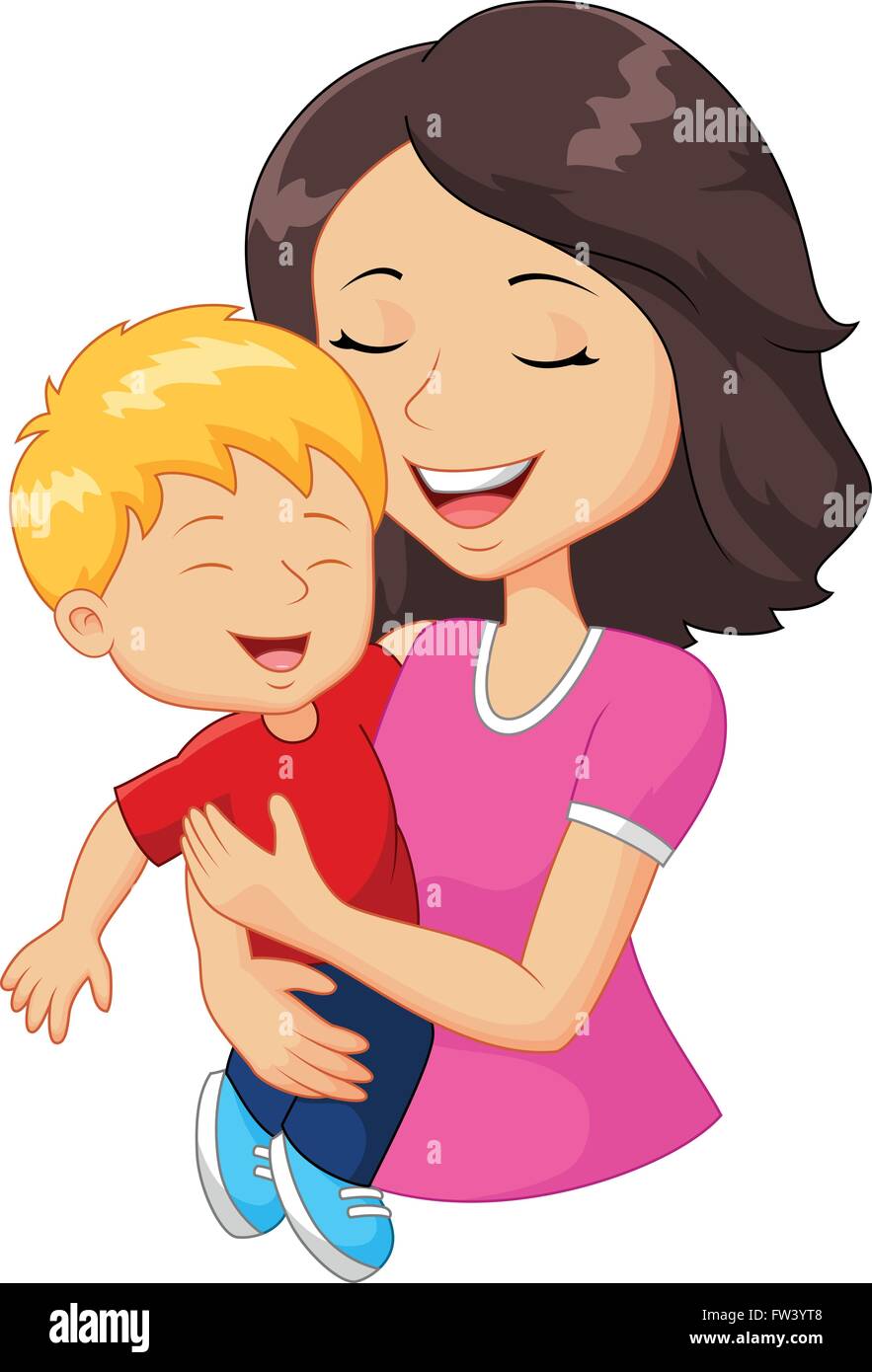 Cartoon happy family mother holding son Stock Vector Image & Art - Alamy