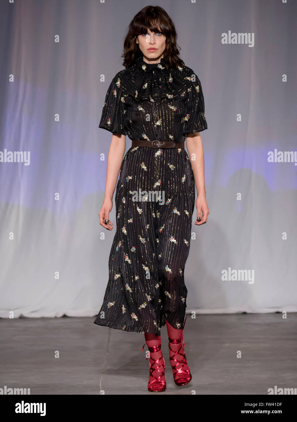 New York City, USA - February 13, 2016: Lorelle Rayner walks the runway at Jill Stuart show during NYFW F/W 2016 Stock Photo