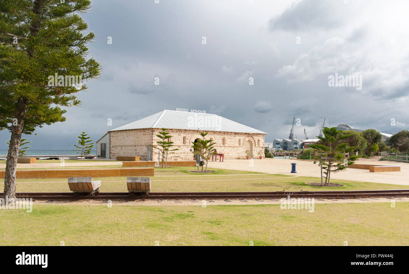 Kidago Arthouse, modern art gallery in a limestone building built in 1884 by Harwood and Son bear Bathers Beach, Fremantle, WA Stock Photo