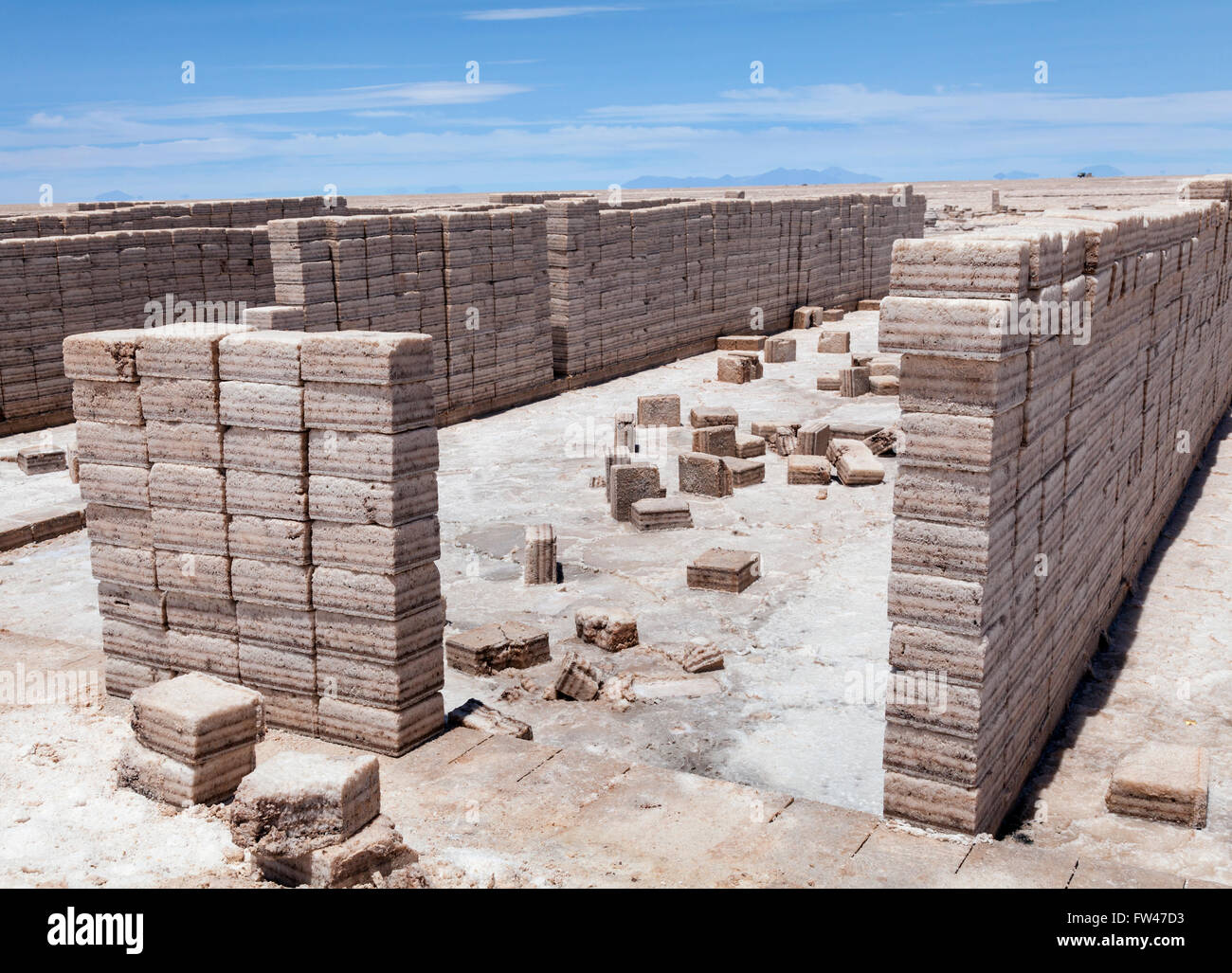 Salt blocks cut from Uyuni salt flats, Bolivia Stock Photo