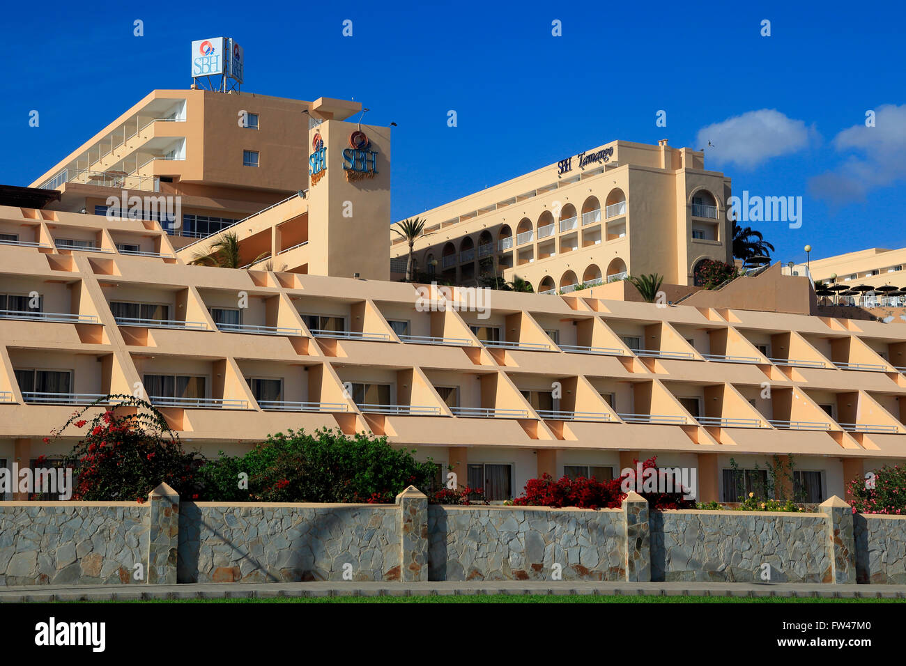 SBH hotel balconies at Solana Matoral, Morro Jable, Jandia peninsula, Fuerteventura, Canary Islands, Spain Stock Photo