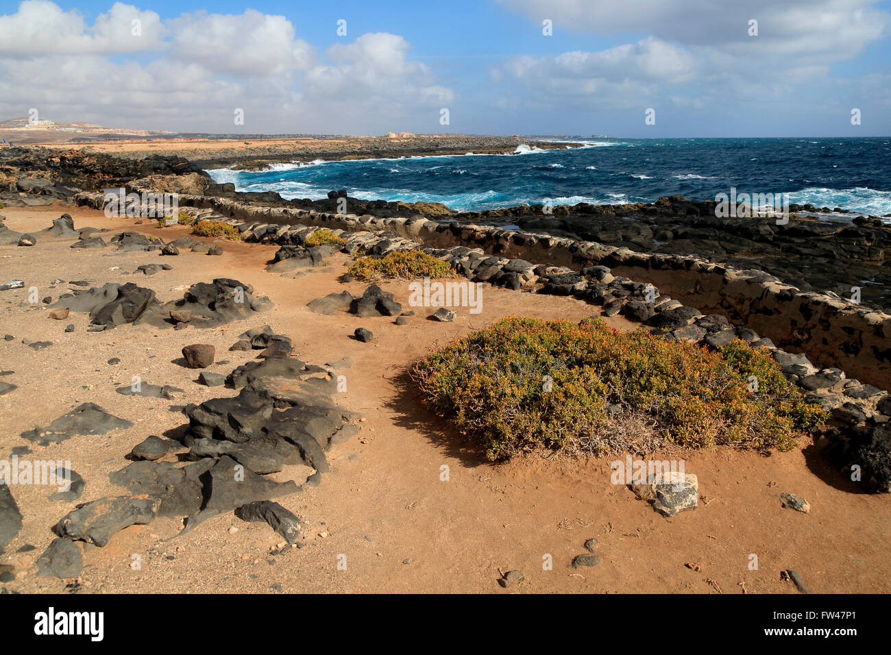 Coastline at Museo de la Sal, Salt museum, Las Salinas del Carmen, Fuerteventura, Canary Islands, Spain Stock Photo