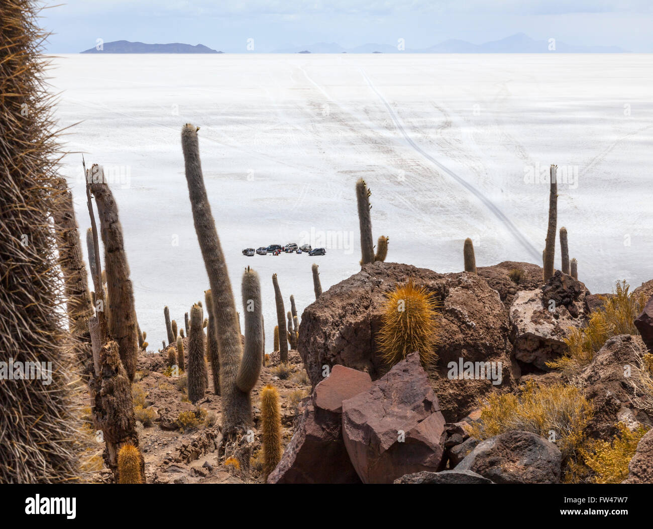 View over Uyuni salt flats, Bolivia Stock Photo