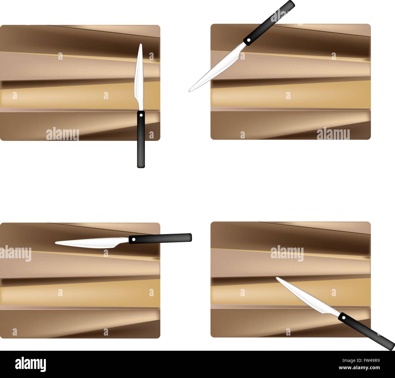 Kitchen Equipment, Four Wooden Cutting Boards in Rectangular Forms with