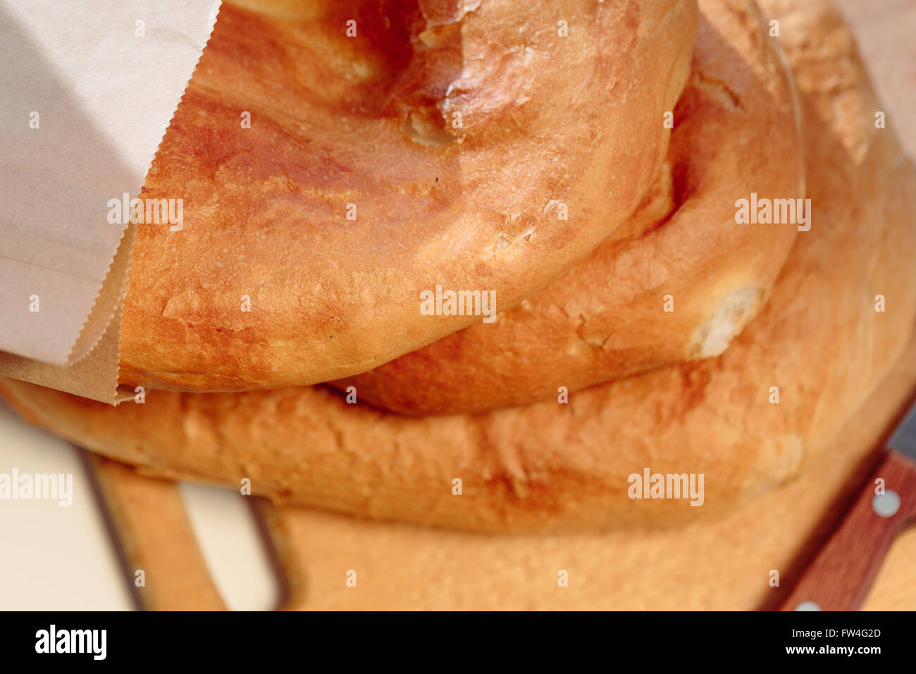 Several armenian homemade bread mantakash in a paper bag Stock Photo