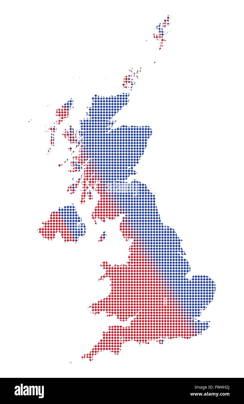 A UK map of red and blue dots isolated on a white background Stock Photo