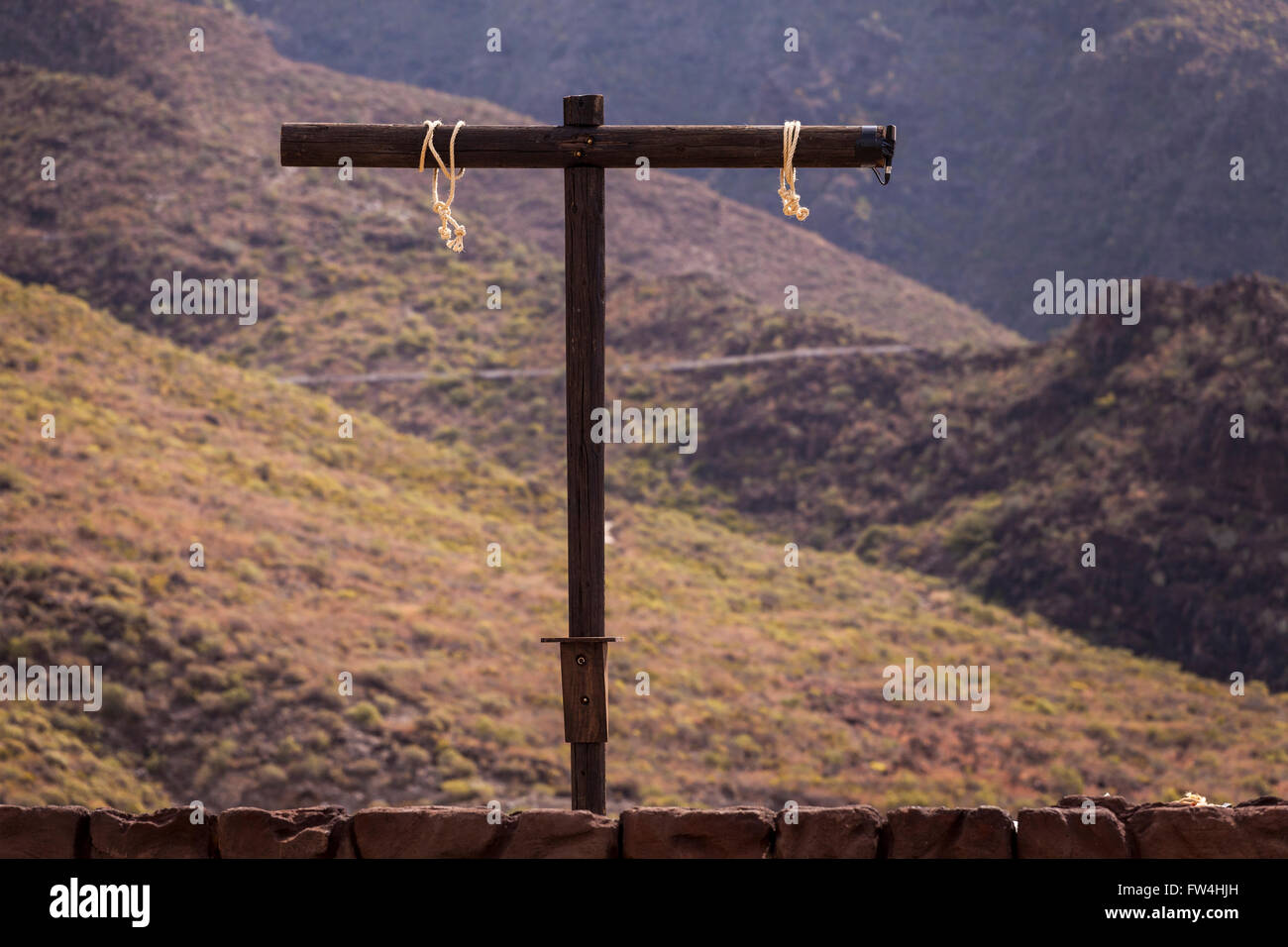 Crucifix on a set for the Passion Play, Adeje, Tenerife, Canary Islands, Spain. Representacion de la Pasion. Adeje. 25 Marzo 201 Stock Photo