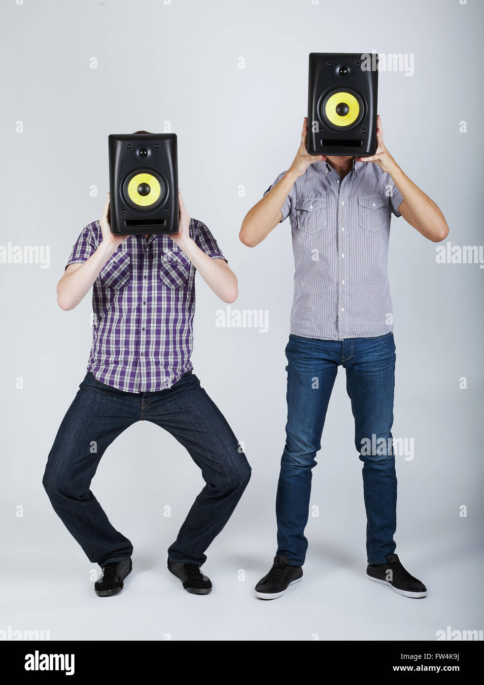 two funny boys with speakers Stock Photo - Alamy