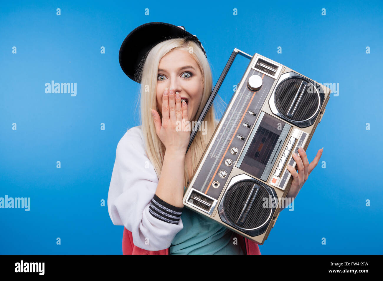 Female listening to boom box hi-res stock photography and images - Alamy