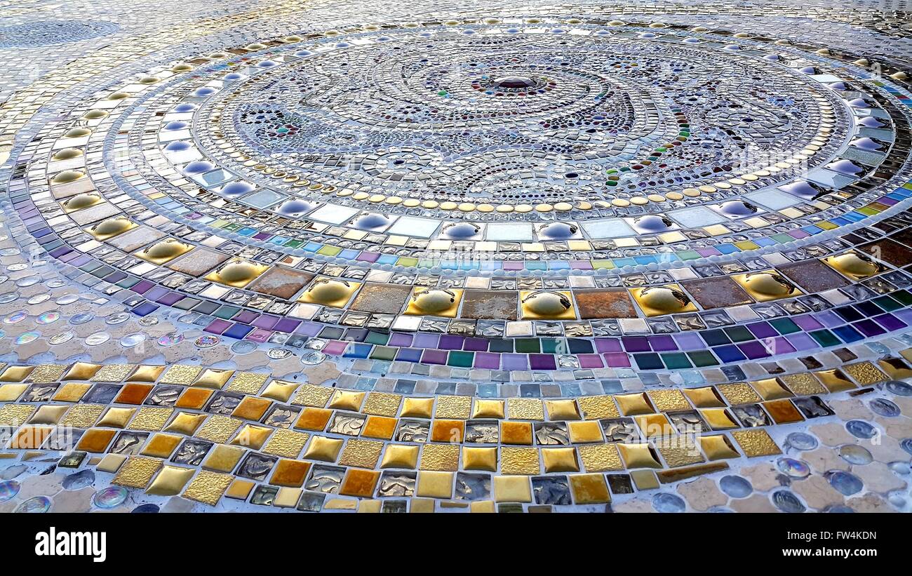 Spiral pattern of mosaic floor background Stock Photo
