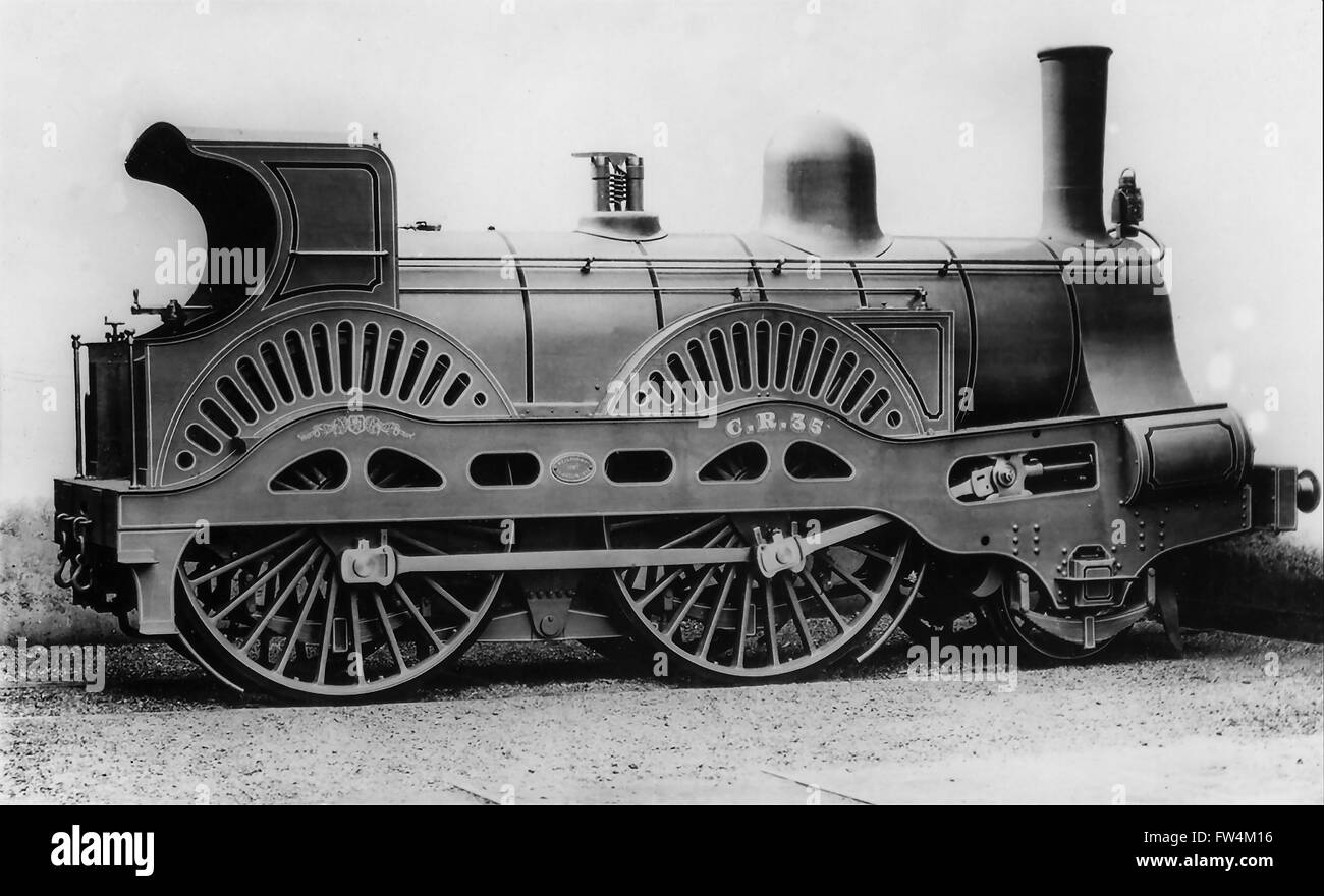 Caledonian Railway Class 98 2-4-0 steam locomotive No.35 in photographic grey Stock Photo