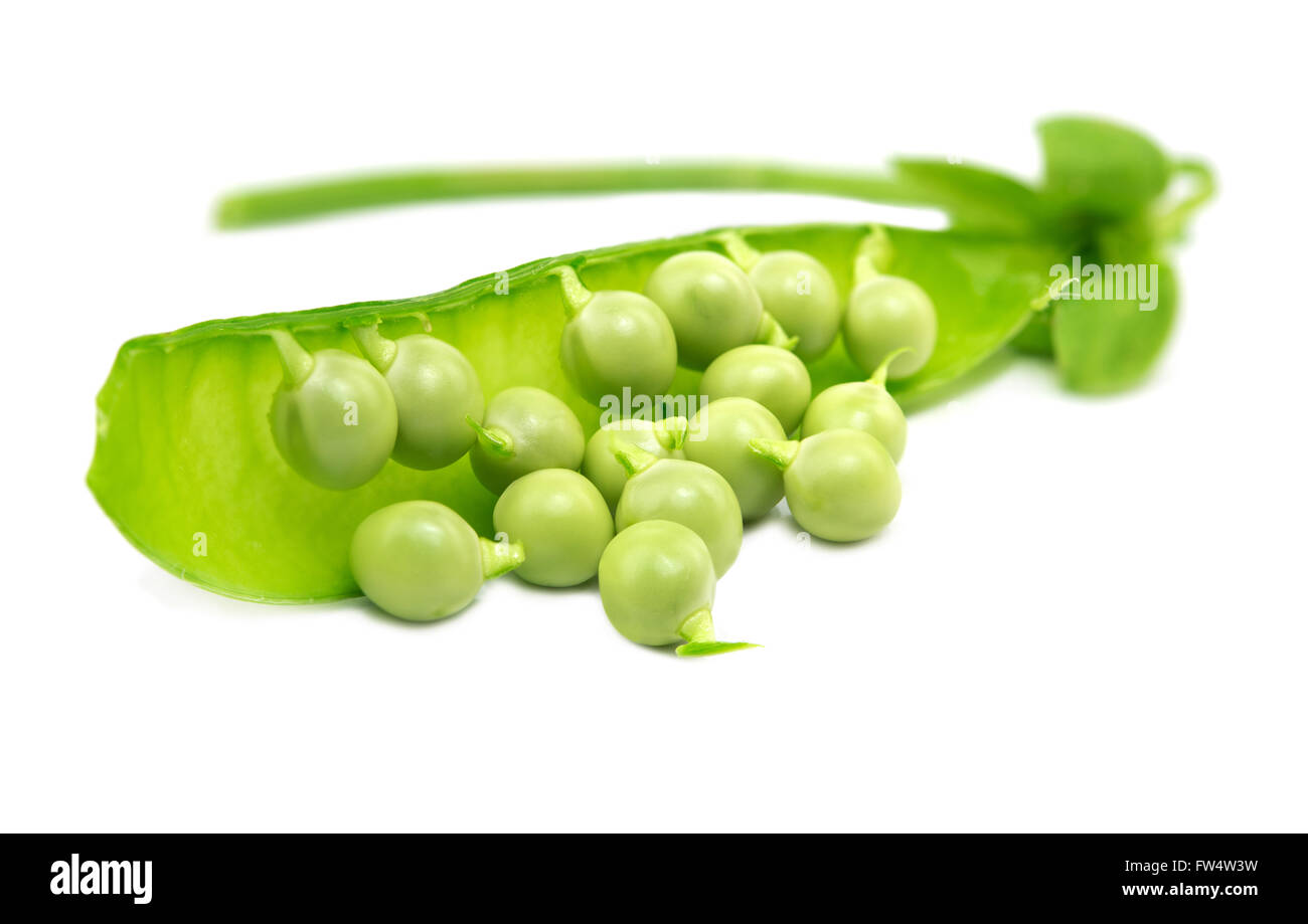 raw green fresh  peas on white background Stock Photo