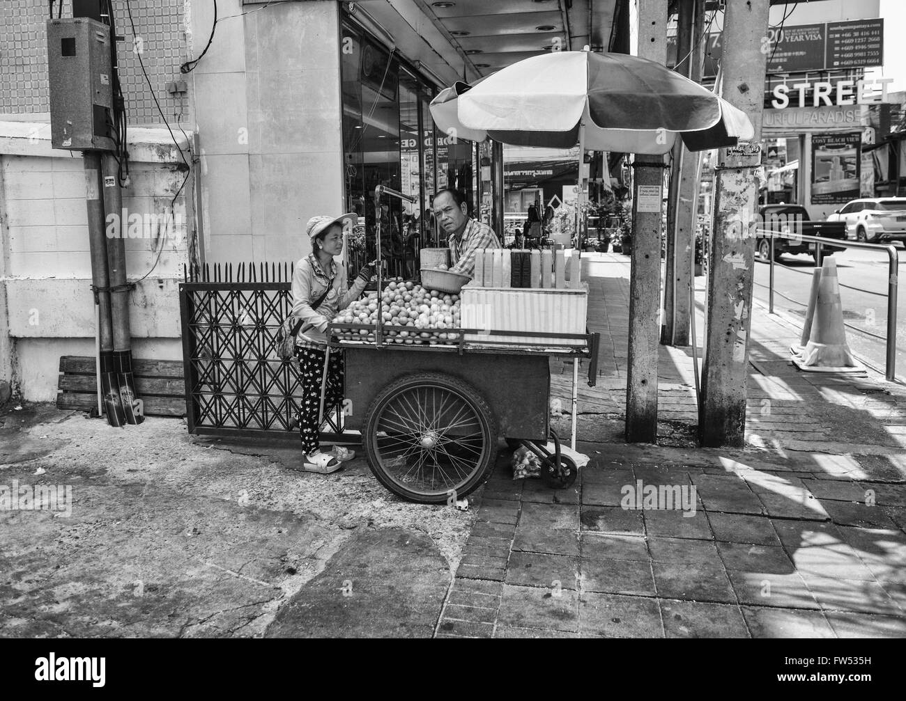 Street life in downtown Pattaya. Stock Photo