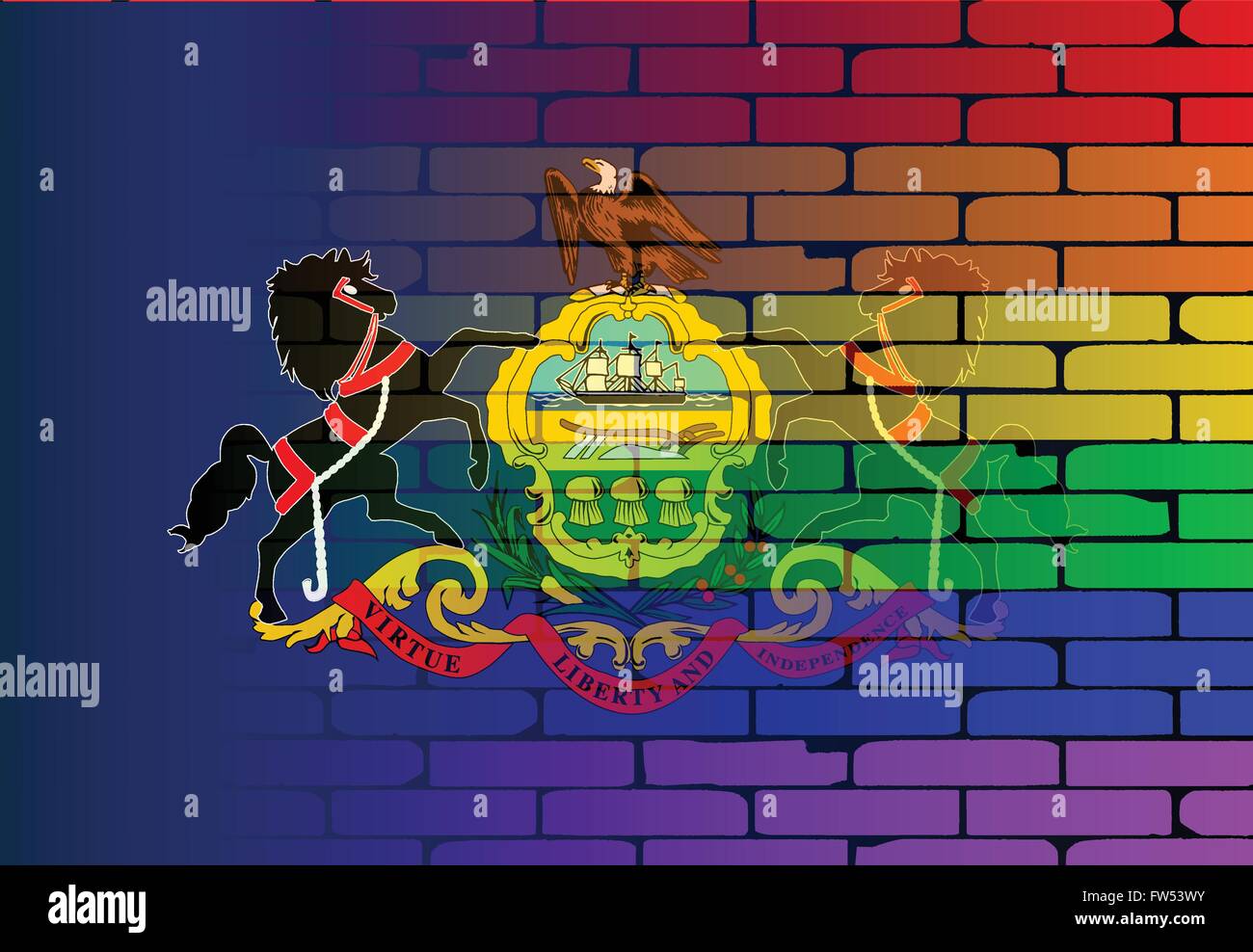 A well worn wall painted with a LGBT rainbow with the Pennsylvania state flag Stock Vector Image ...