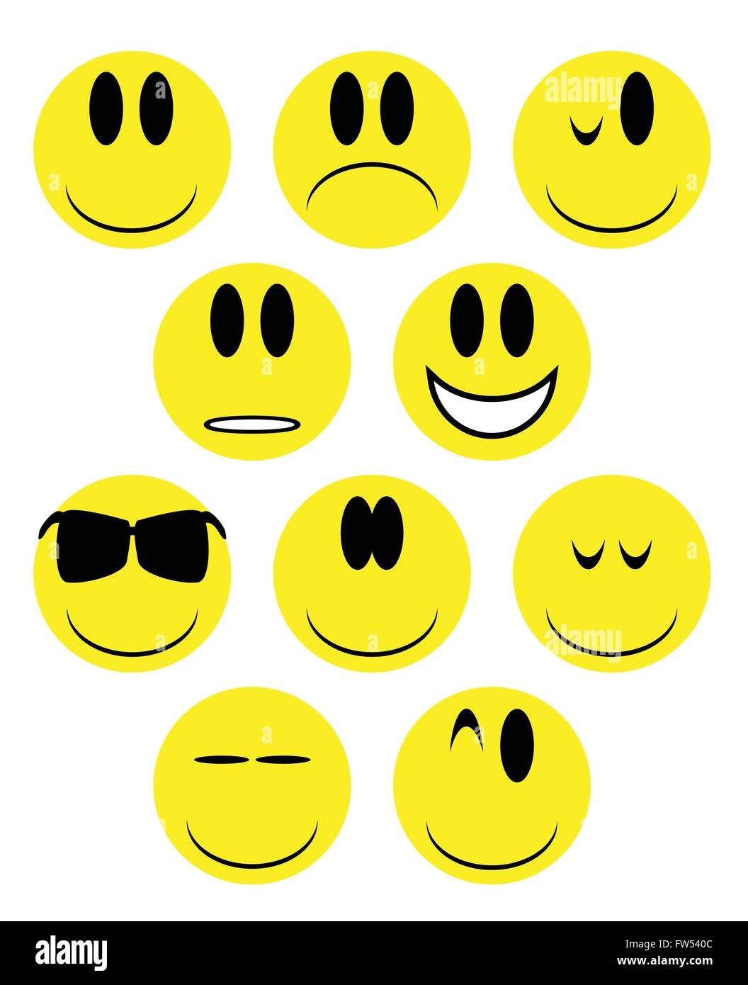 A collection of ten smile face icon buttons Stock Vector