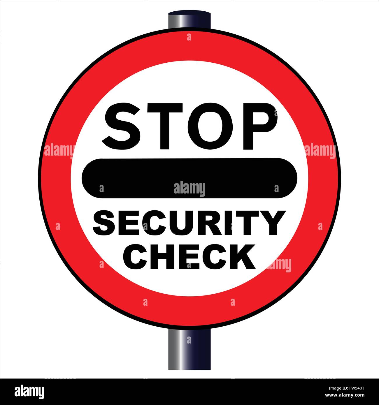 A large stop security check sign isolated over a white background Stock ...