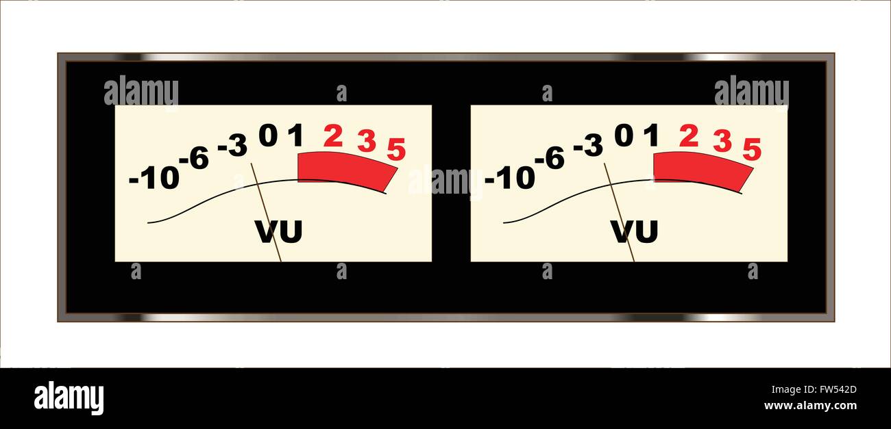 A pair of typical stereo VU meters from a typical analogue stereo tape