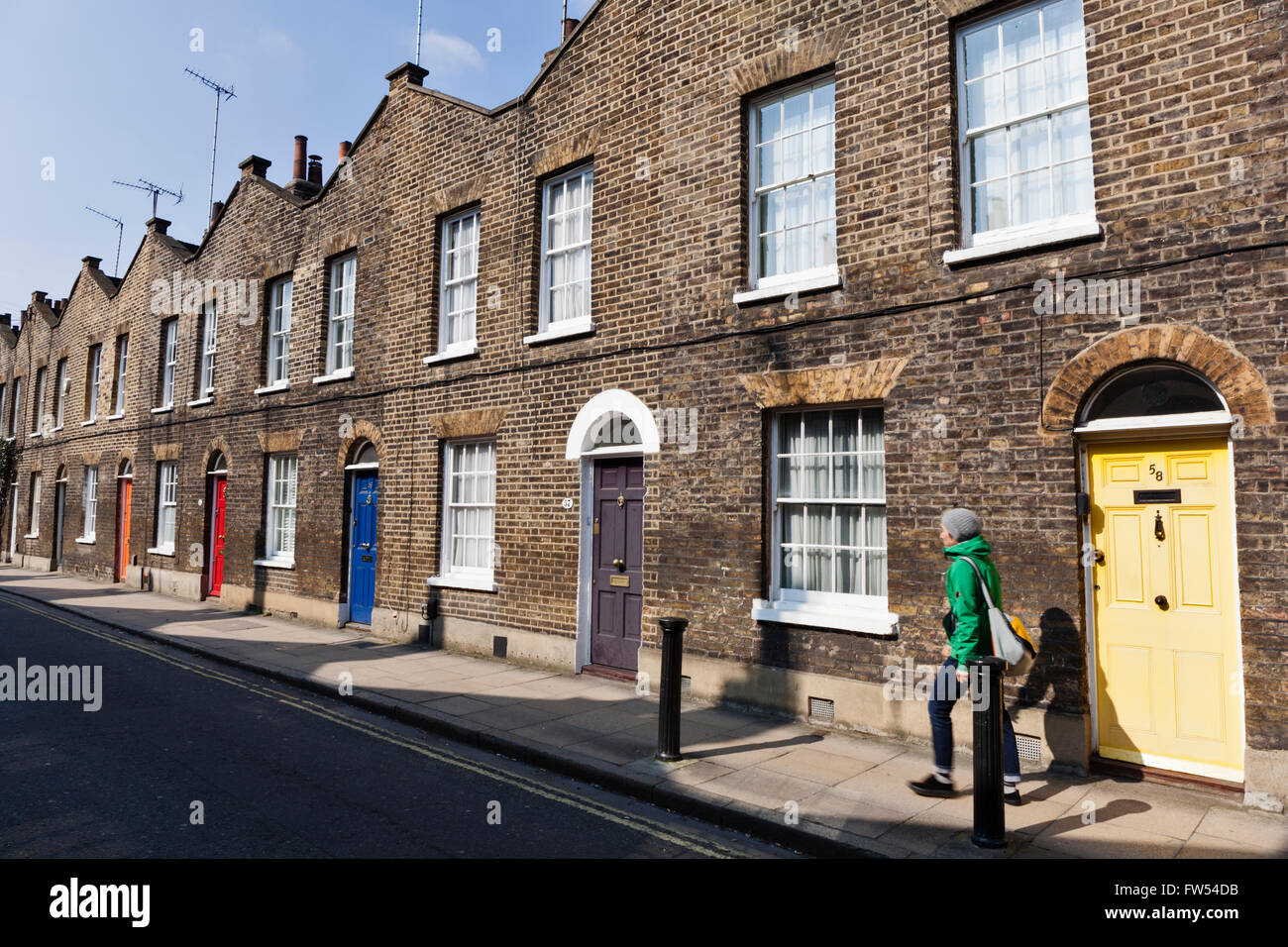 Victorian brick terraced houses on Roupell Street in Lambeth, London