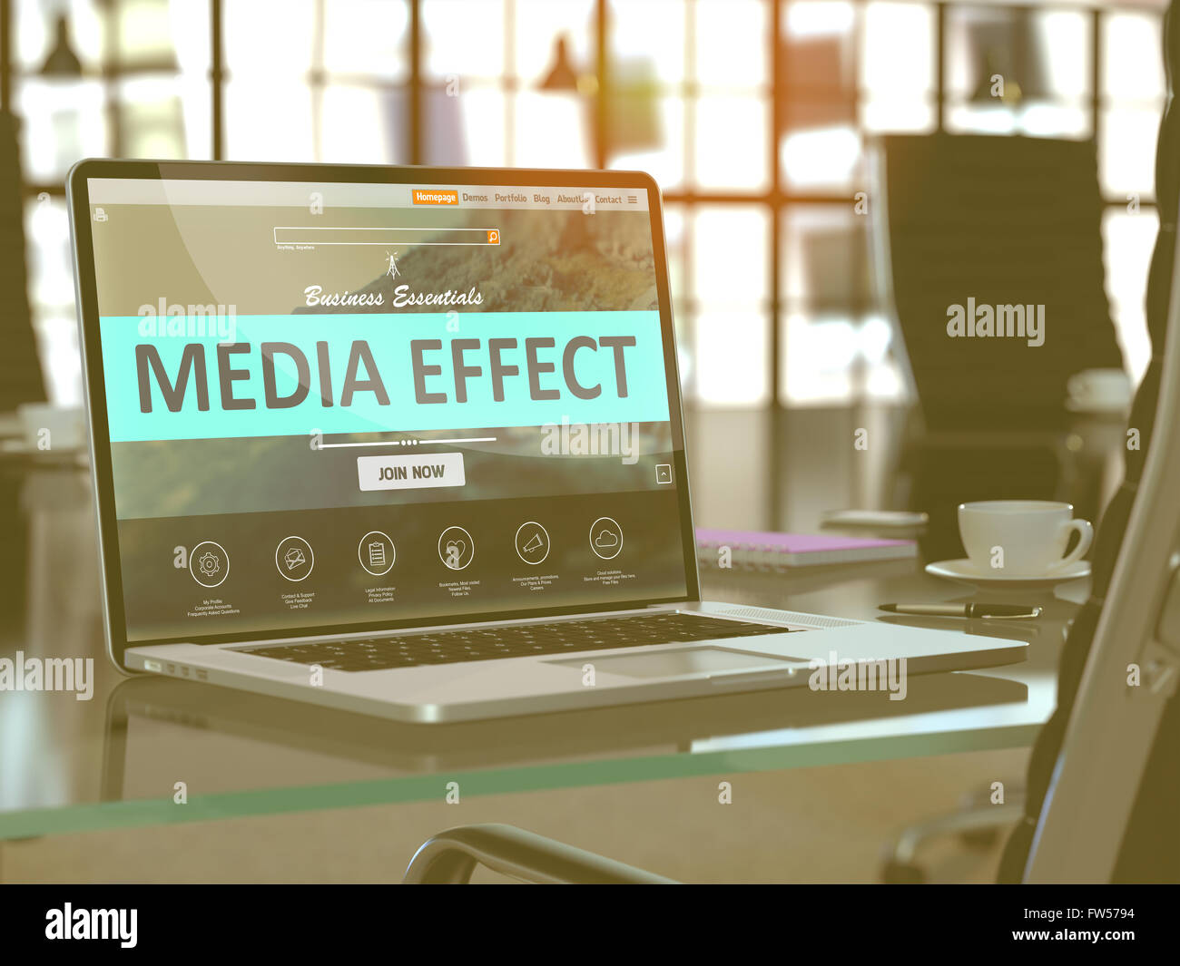 Laptop Screen with Media Effect Concept. Stock Photo
