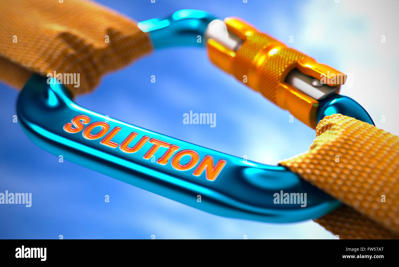 Solution on Blue Carabine with a Orange Ropes Stock Photo - Alamy