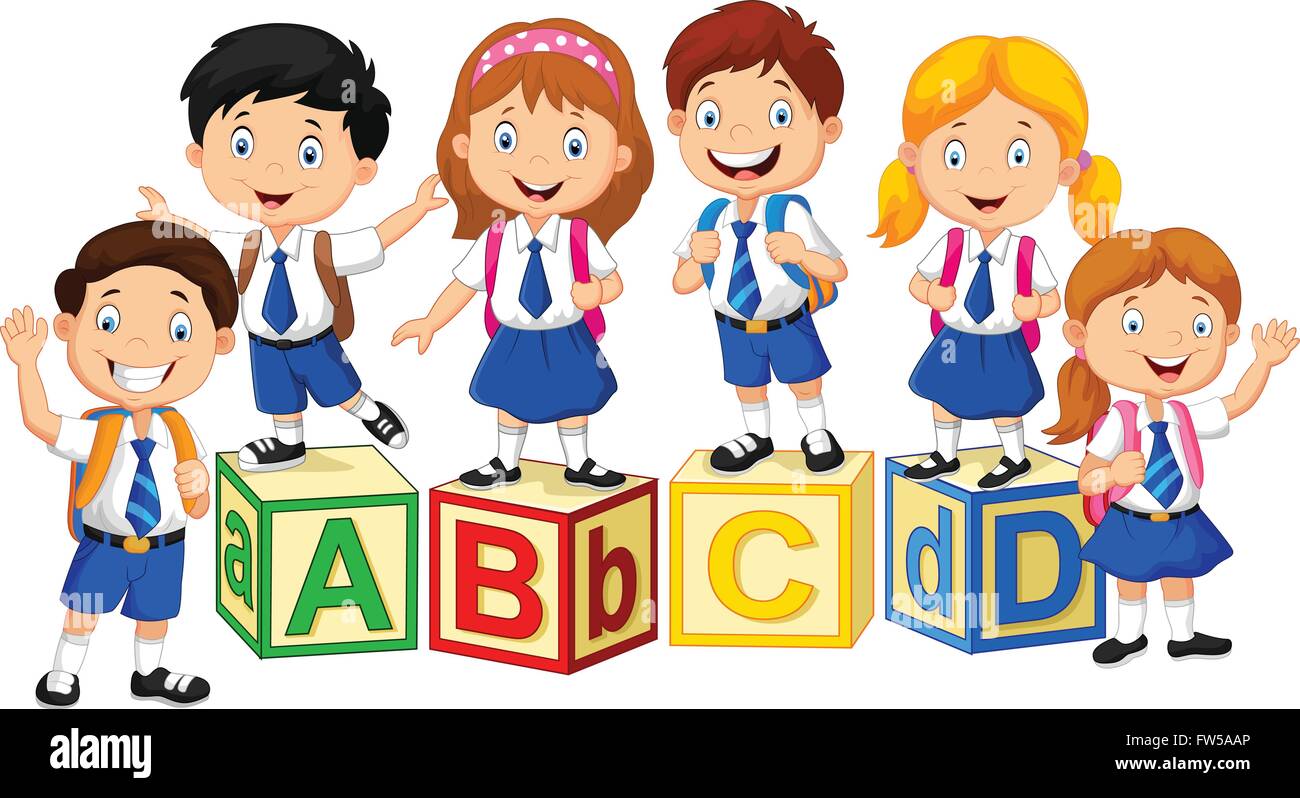 Happy school kids with alphabet block Stock Vector Image & Art - Alamy