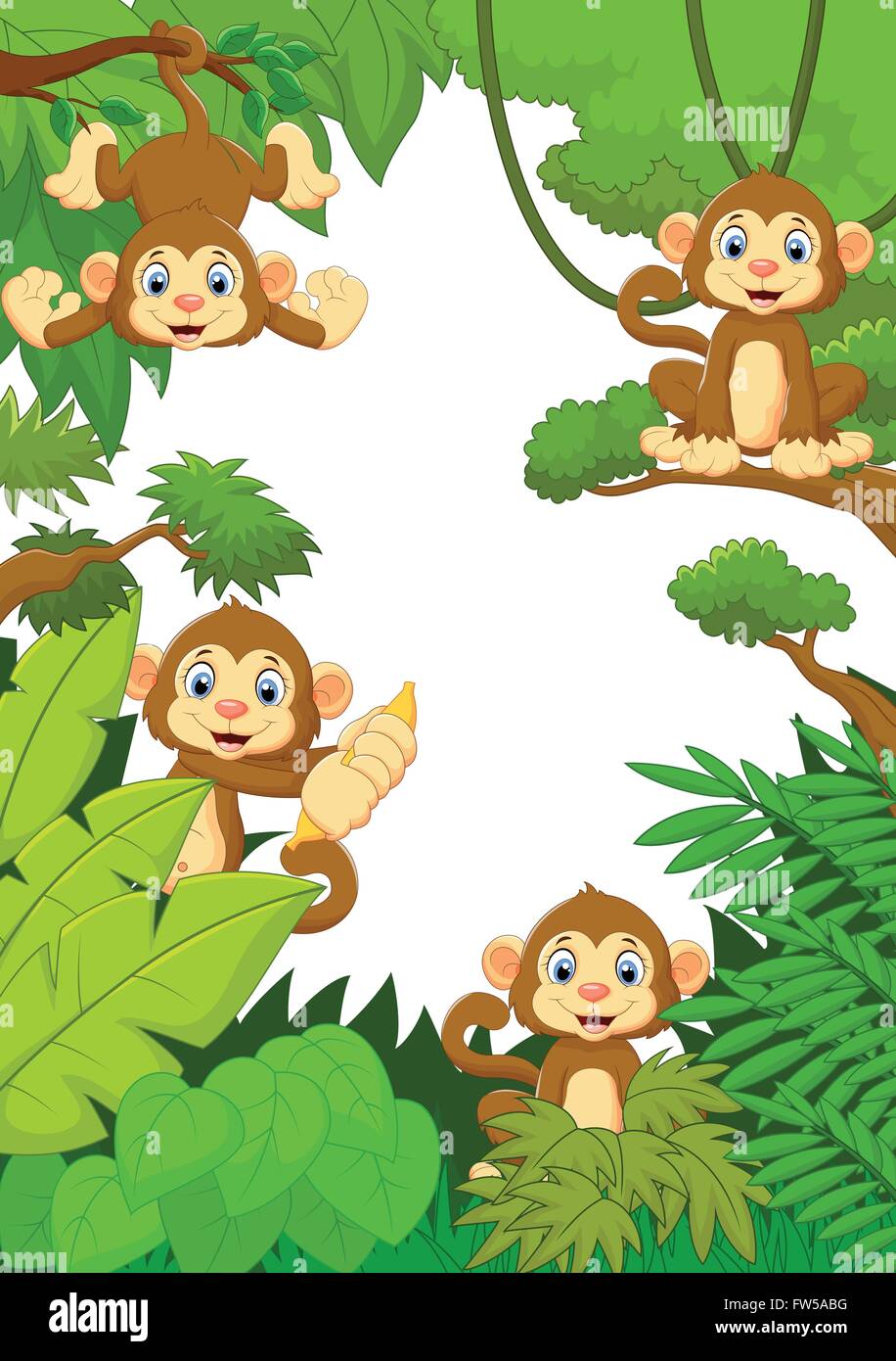 Cartoon happy monkey in the forest Stock Vector