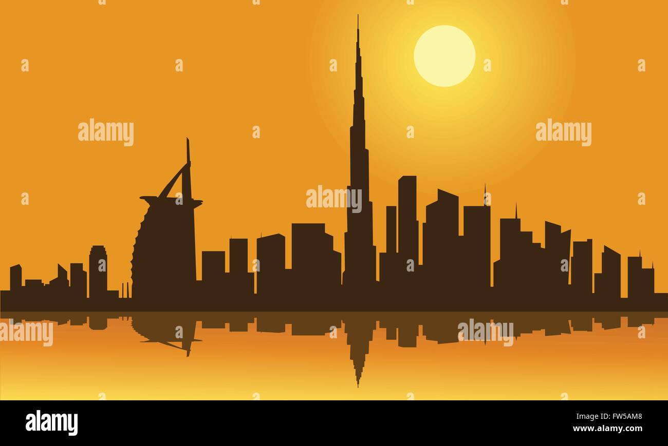 Dubai city skyline silhouette Stock Vector