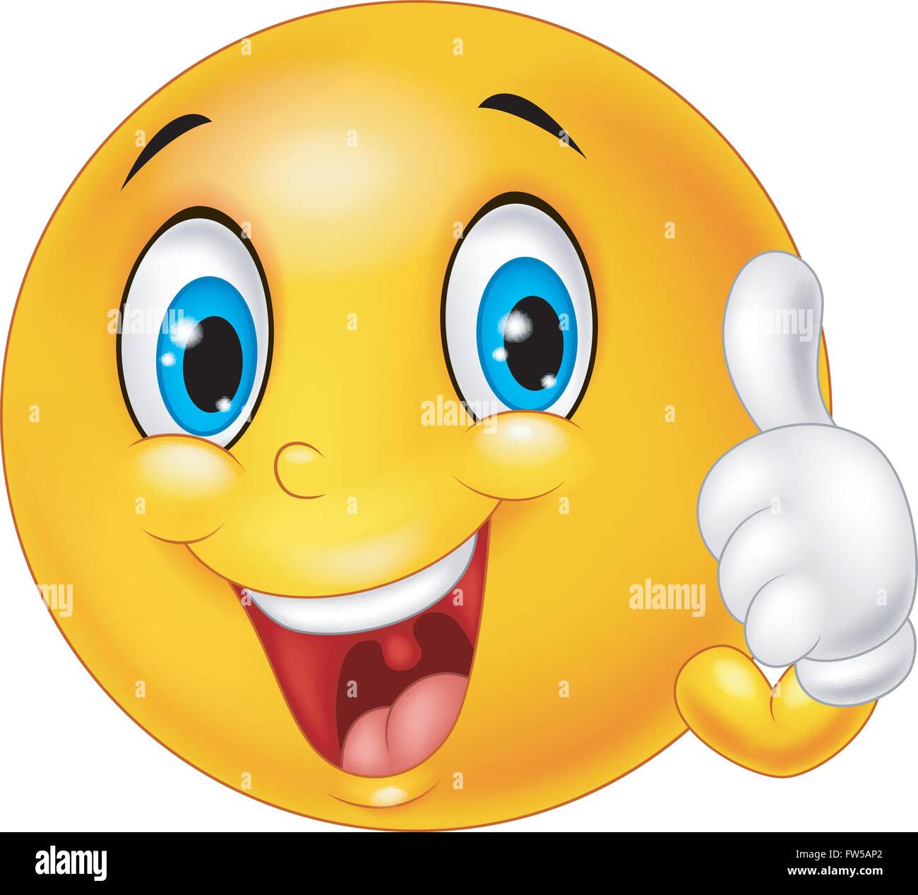 Happy emoticon giving thumb up isolated on white background Stock Vector