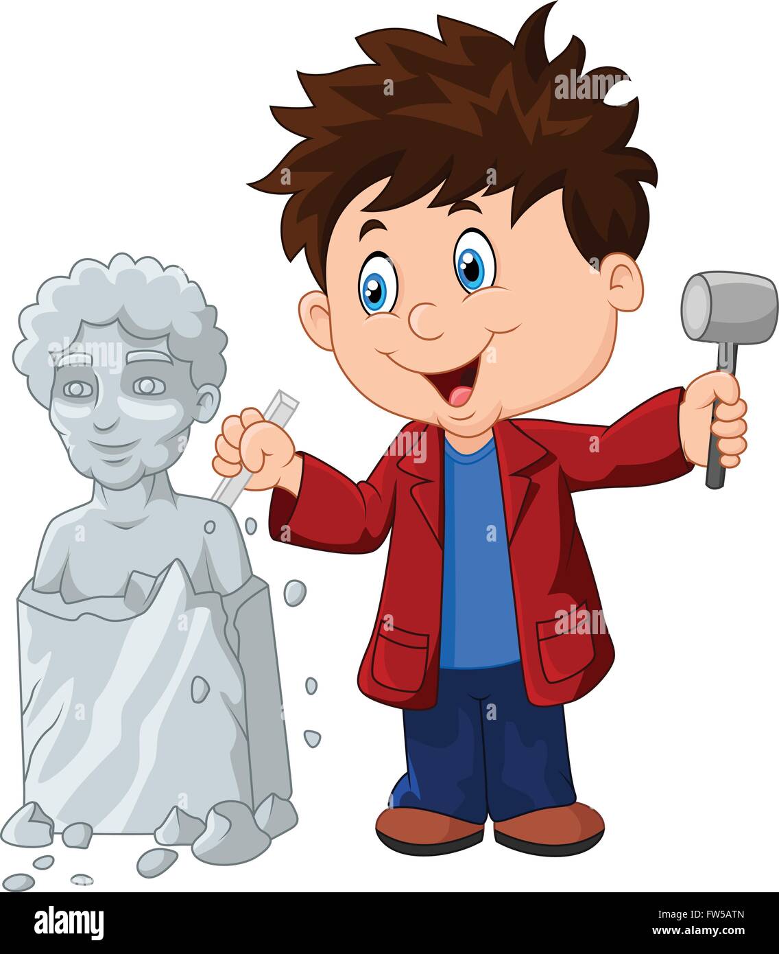 Sculptor boy holding chisel and hammer Stock Vector