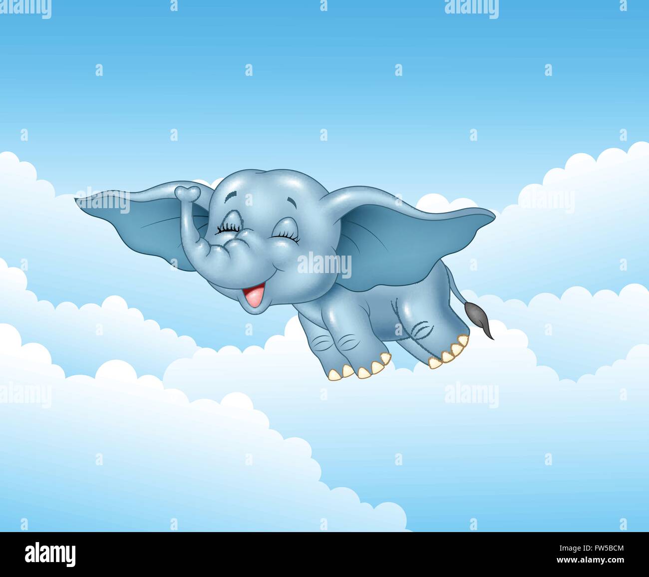 Cute baby elephant flying on cloud background Stock Vector Image & Art