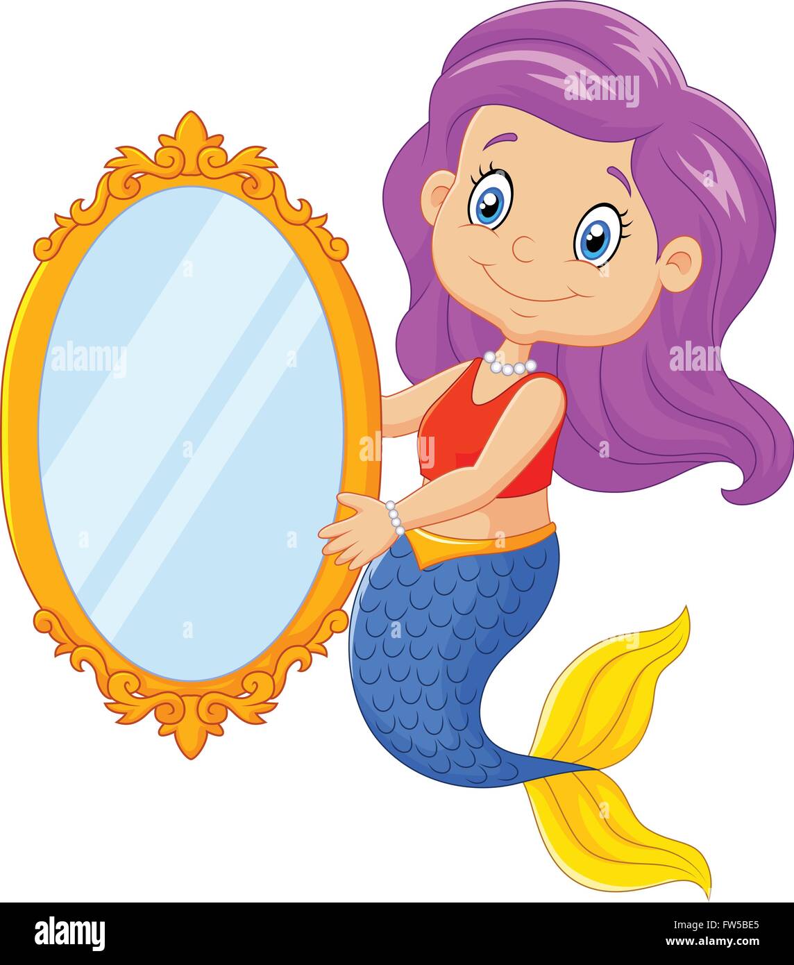 Cartoon funny mermaid swimming holding a classic mirror Stock Vector ...