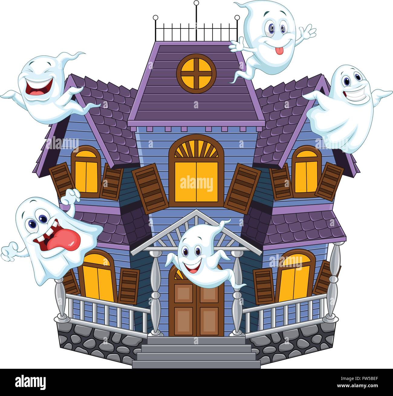 Cartoon scary Halloween house with funny ghosts Stock Vector Image & Art -  Alamy