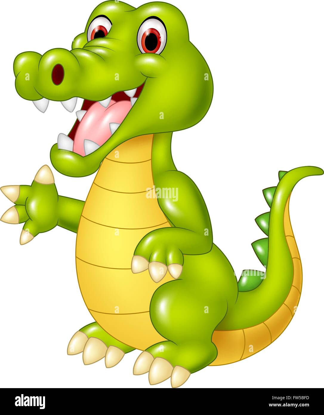 Cartoon funny crocodile waving hand isolated on white background Stock Vector