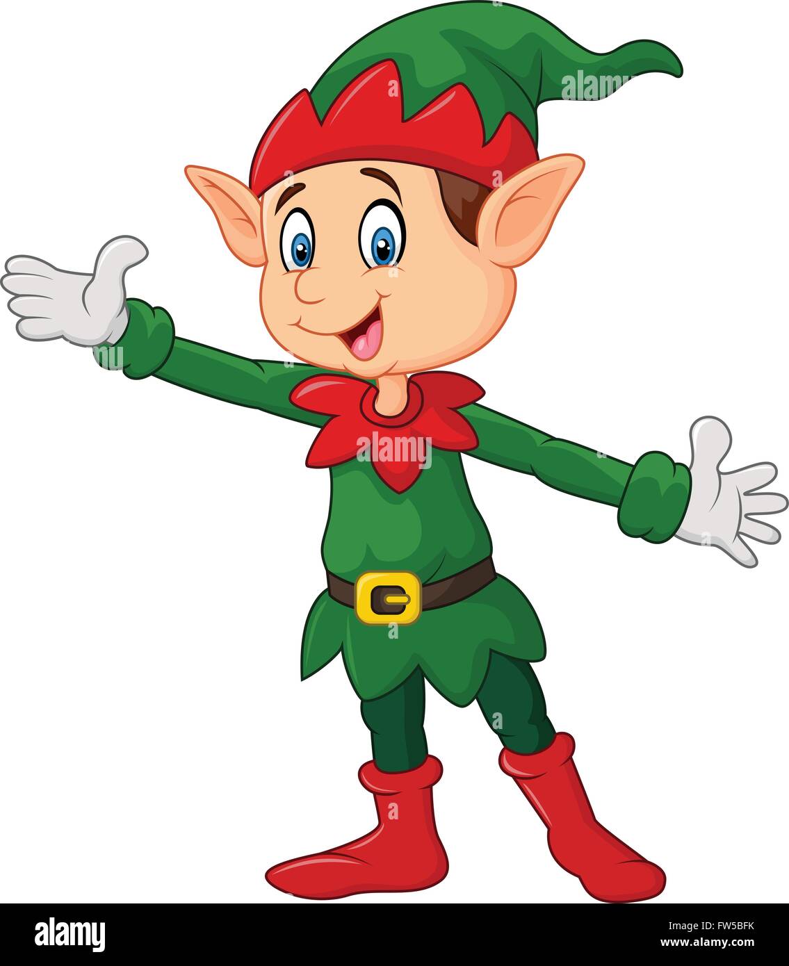 Cute green elf waving hand. isolated on white background Stock Vector