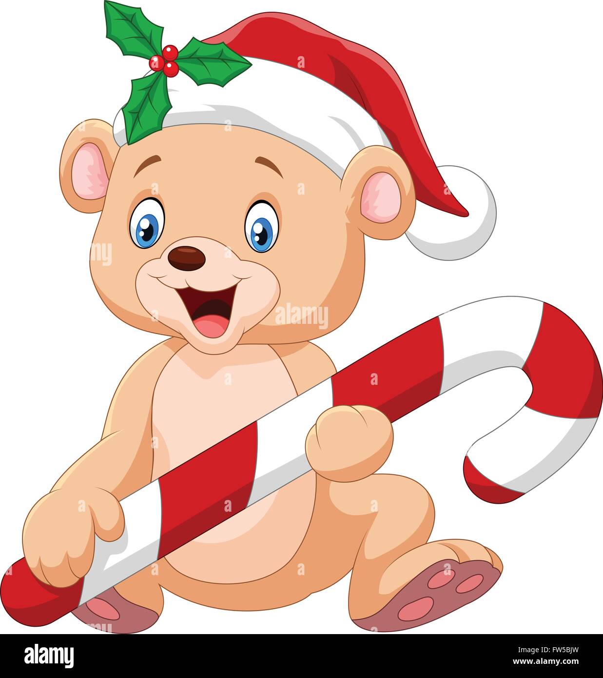 Cartoon funny baby bear holding Christmas candy Stock Vector Image ...