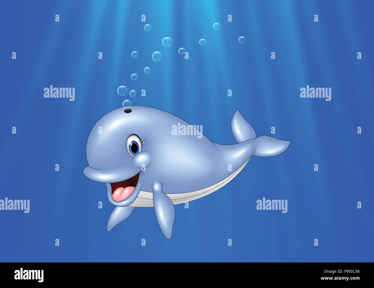 Cartoon Whale Swimming In The Ocean Stock Vector Art
