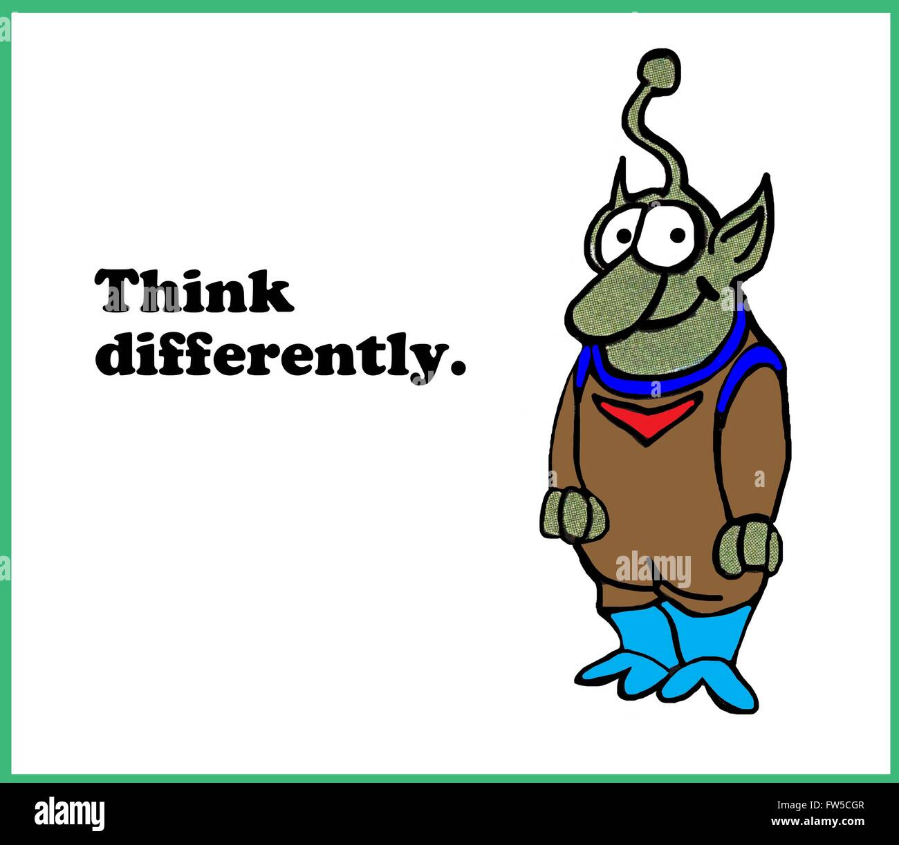 Business and life cartoon encouraging 'think differently'. Stock Photo