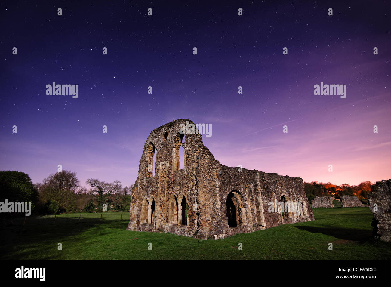 Waverley Abbey By Moonlight Stock Photo