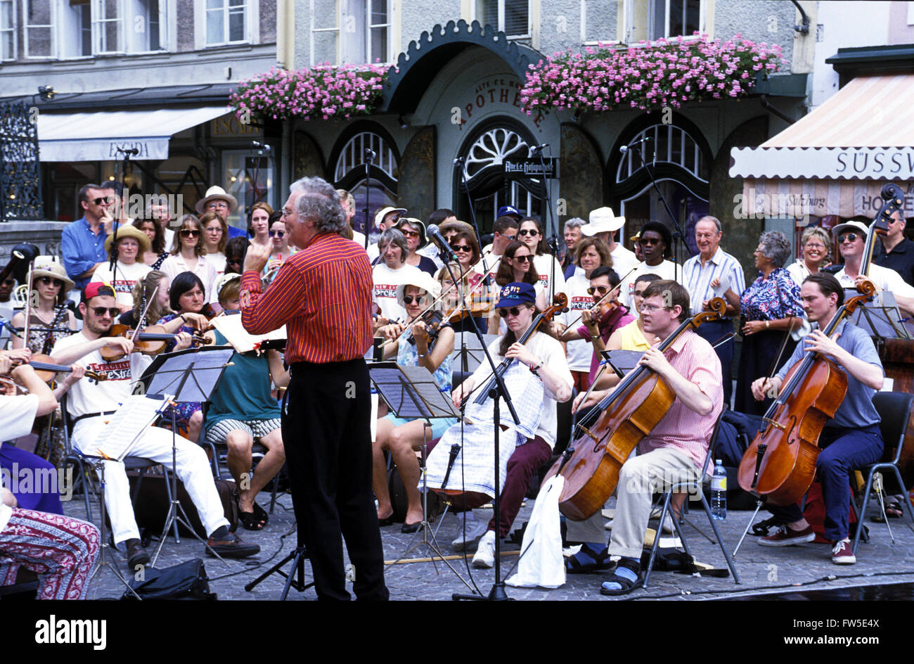 Salzburg Festival. Chamber Orchestra performing in open-Air Concert in the Old Market. Stock Photo