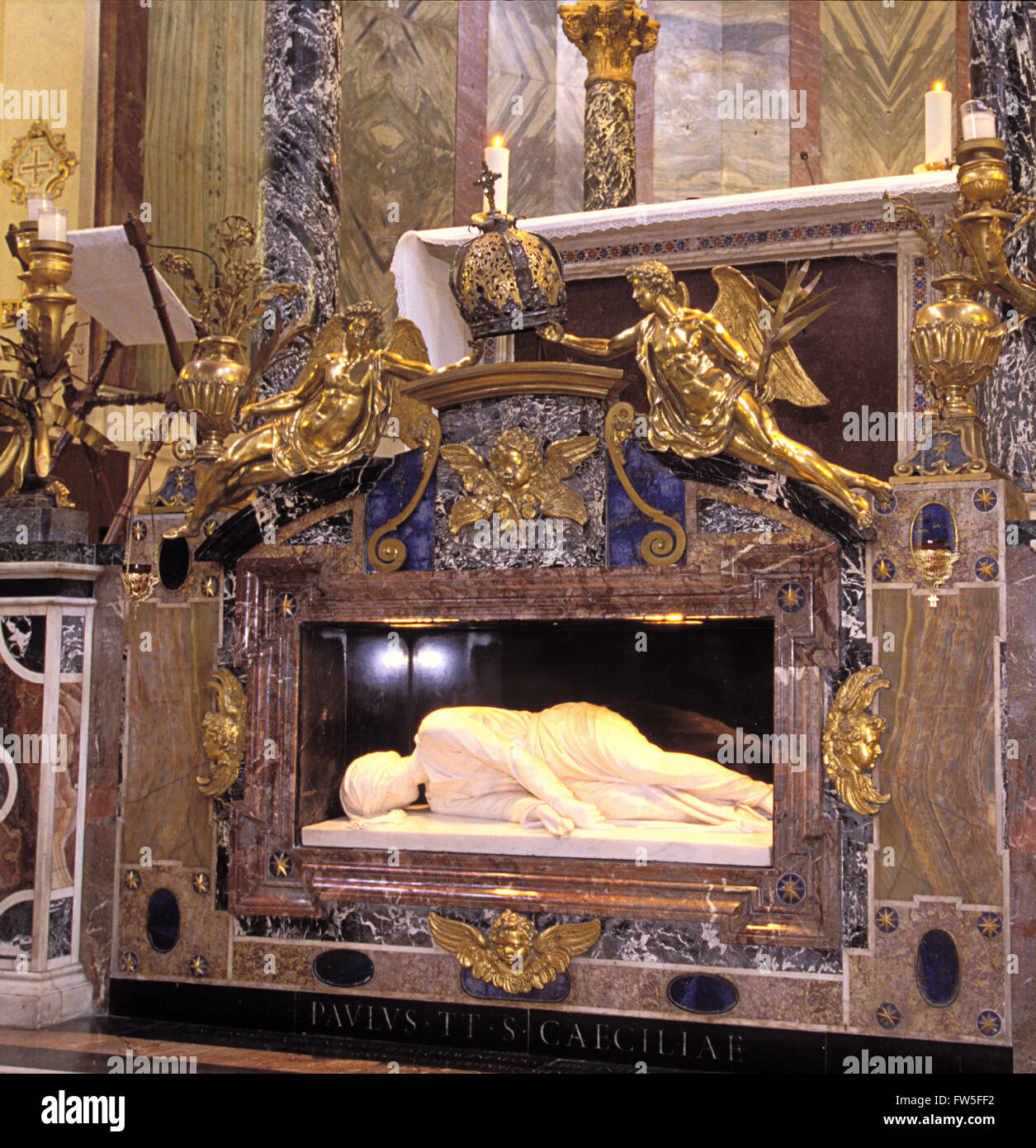 Body of Saint Cecilia, patron saint of music, as found when her tomb