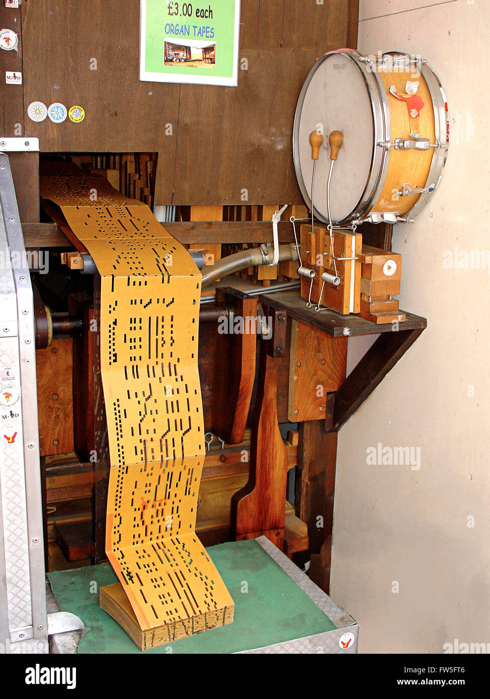 Street organ in Holland - interior of organ showing drum and punched roll - by Verbeek, Holland, c.1991 Stock Photo