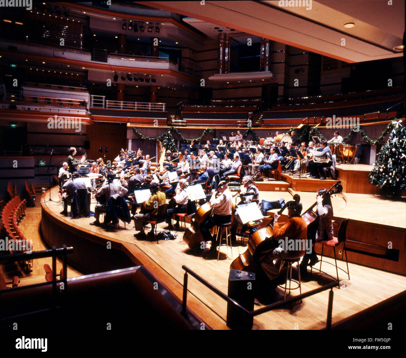 Birmingham Symphony Hall Auditorium, with orchestra rehearsing, choir ...