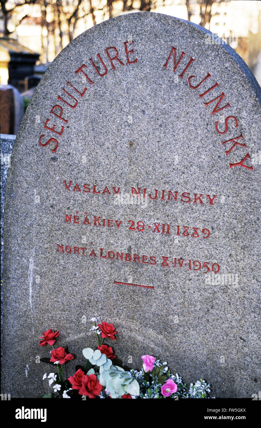 Paris-Cimetière de Montmartre    Tomb of Vaslav Nijinsky,    Dancer 1889-1950 Stock Photo