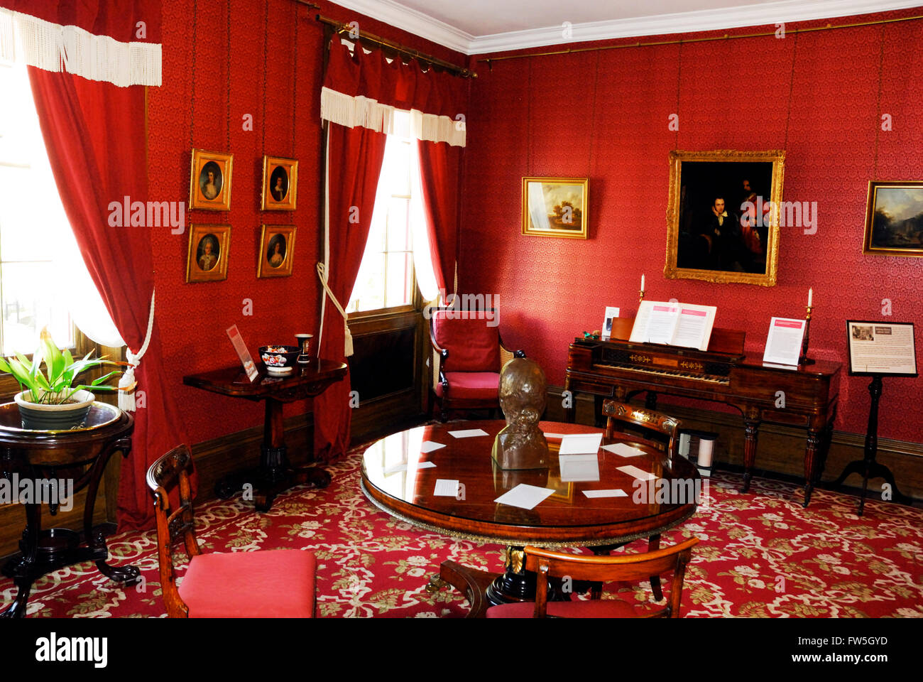 Gustav Holst Birthplace Museum, Sitting room, as around 1830, Regency, square piano, portrait of