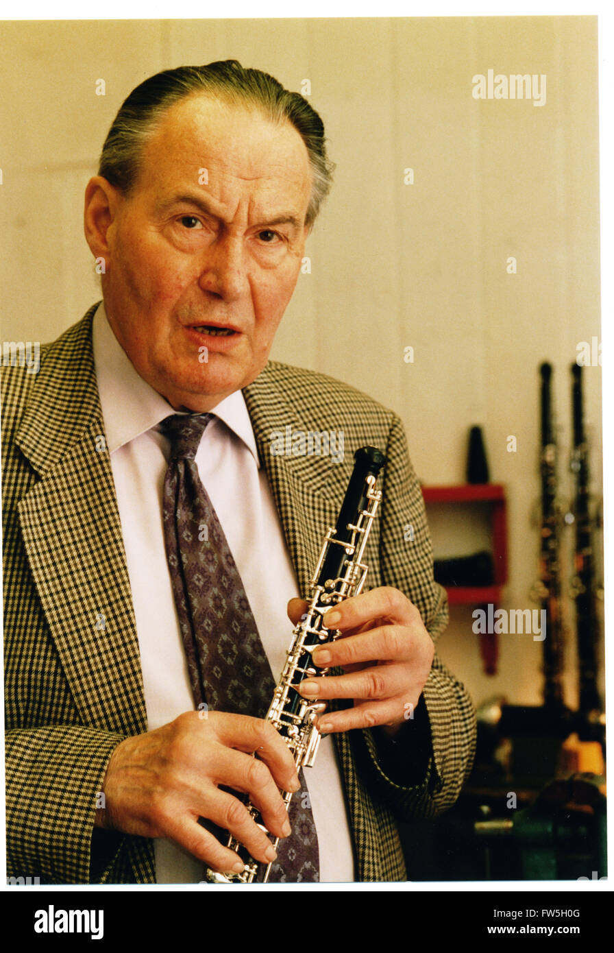 Charles Morley, senior woodwind repairer, with Oboe. at T.W. Howarth
