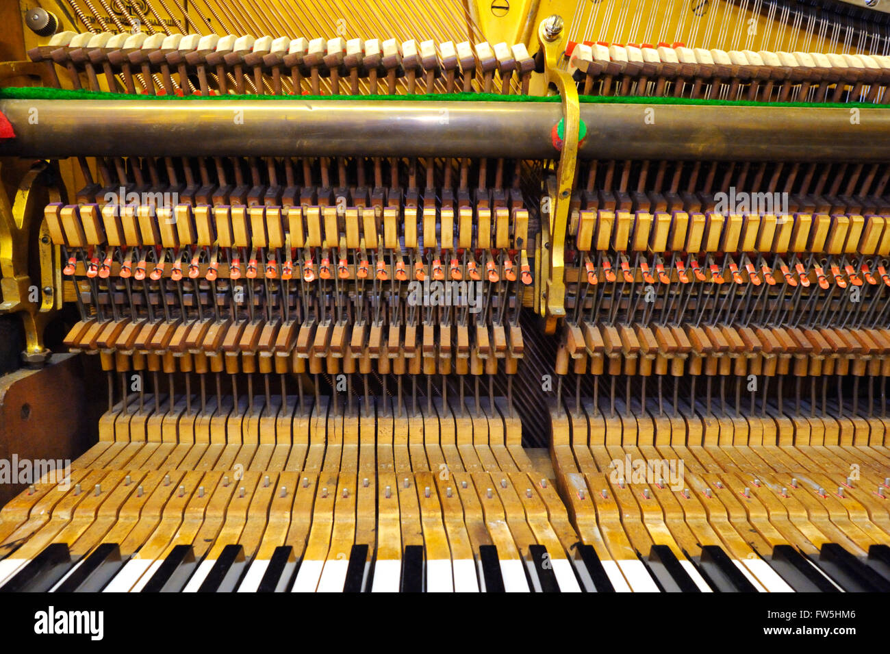 Piano mechanism hammers, felts, action, dampers of Steinway upright