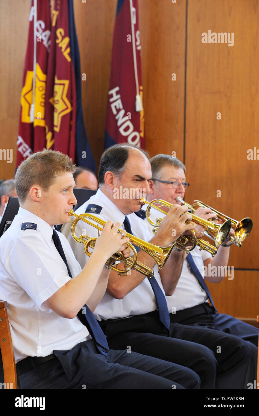 players with Salvation Army Band, playing before a service