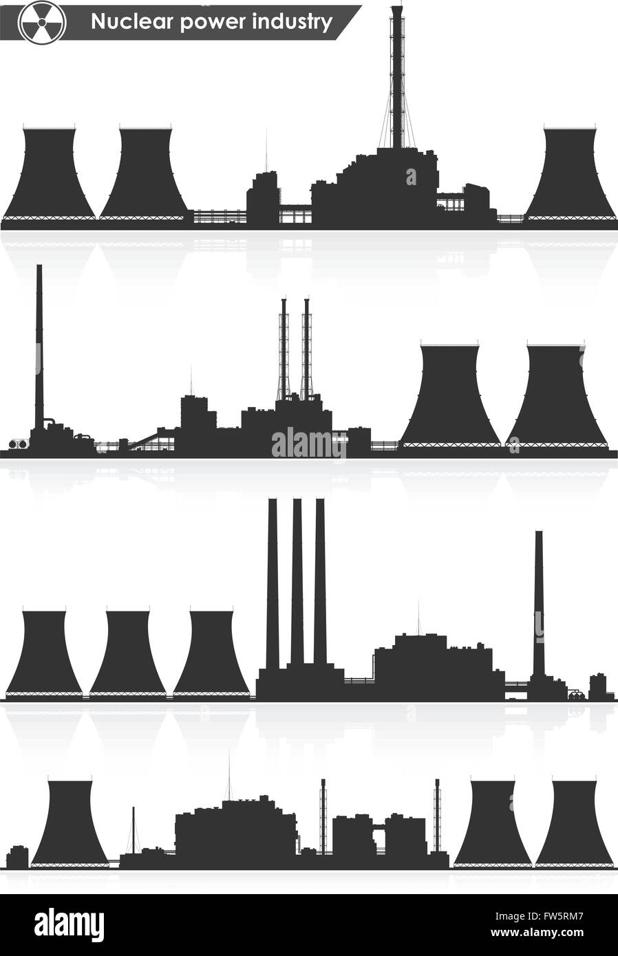 Nuclear power plants silhouettes. Vector illustration. Stock Vector